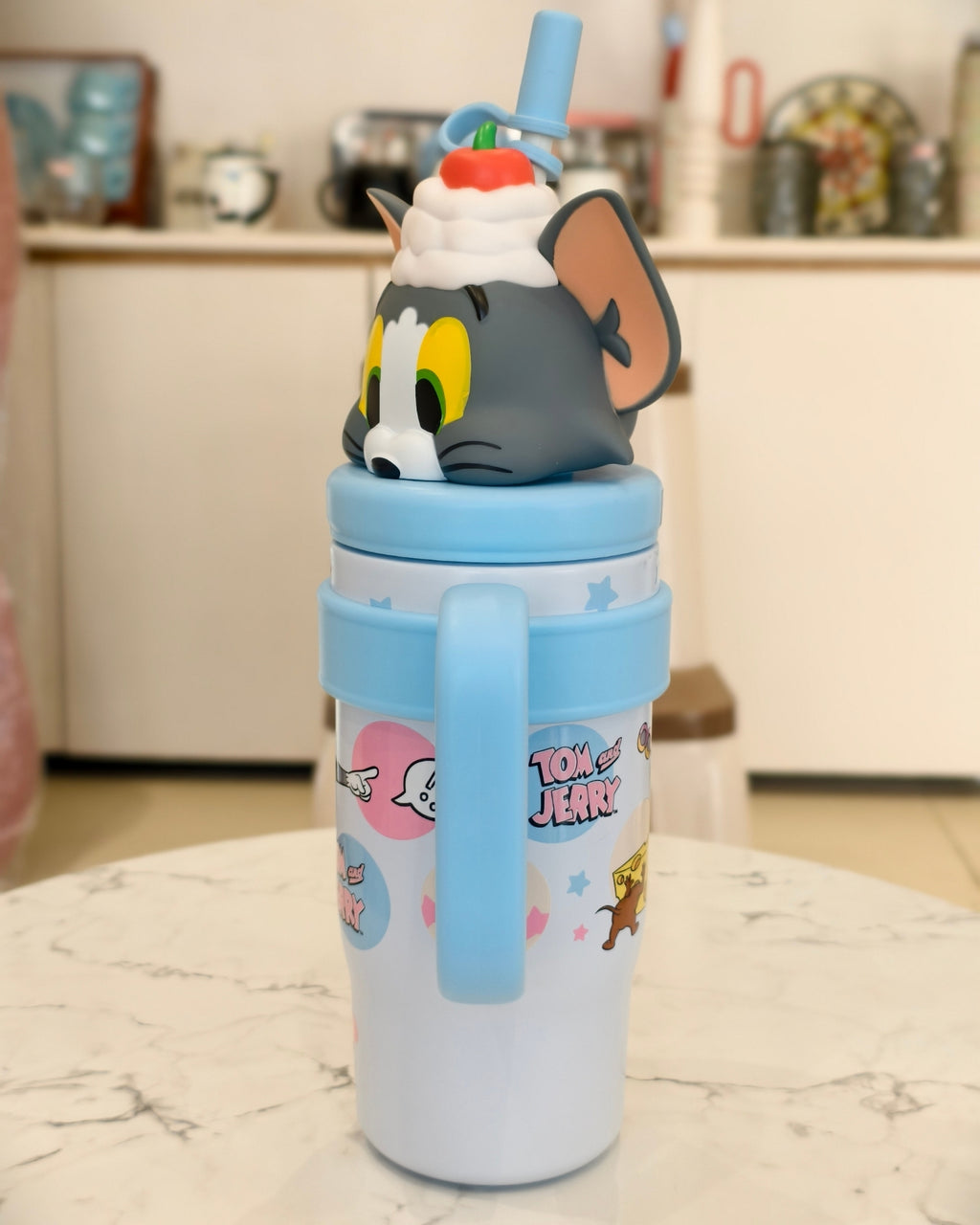 Kids Character TOM Sipper Tumbler with Straw and Handle – Insulated Drinkware Mug