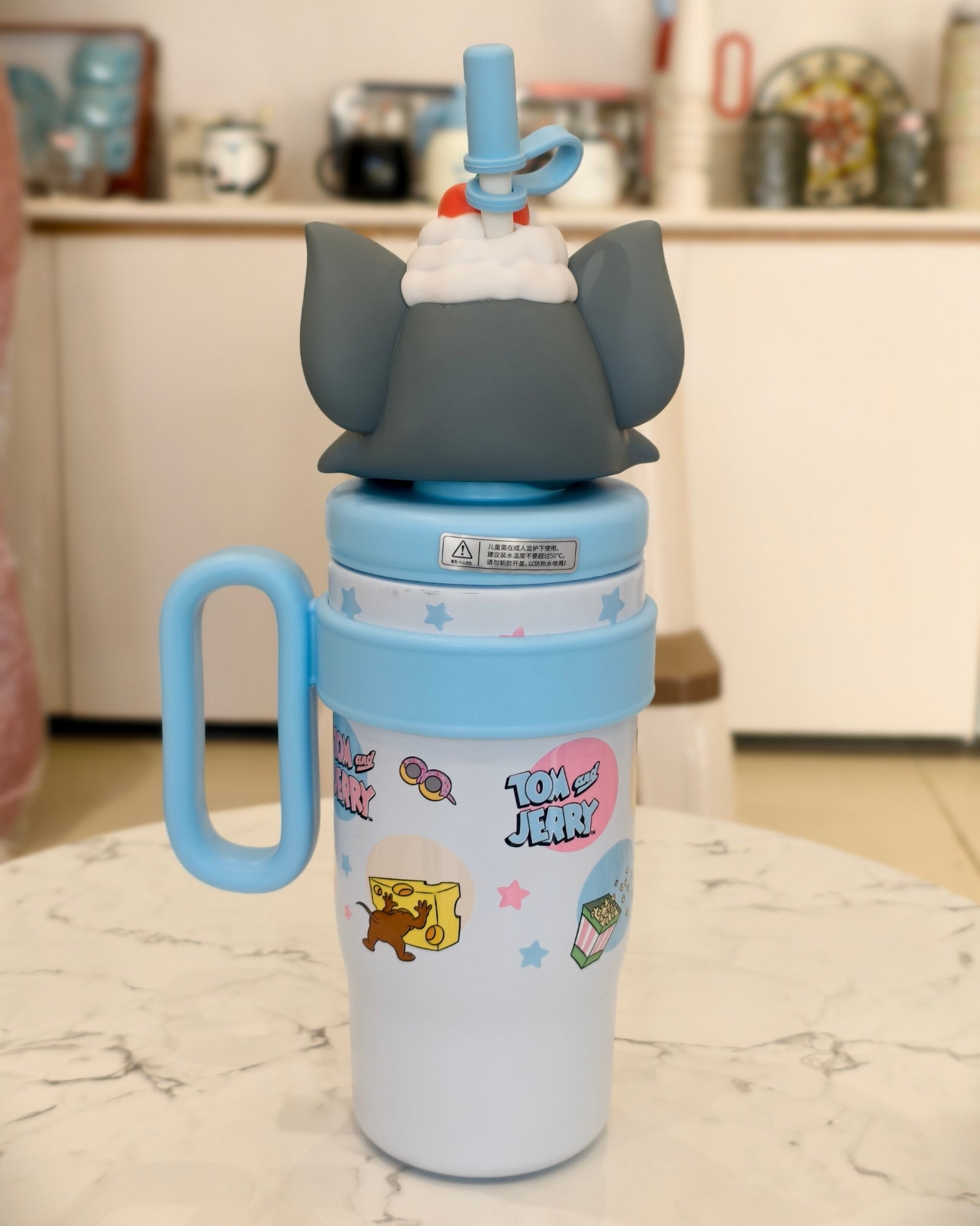 Kids Character TOM Sipper Tumbler with Straw and Handle – Insulated Drinkware Mug
