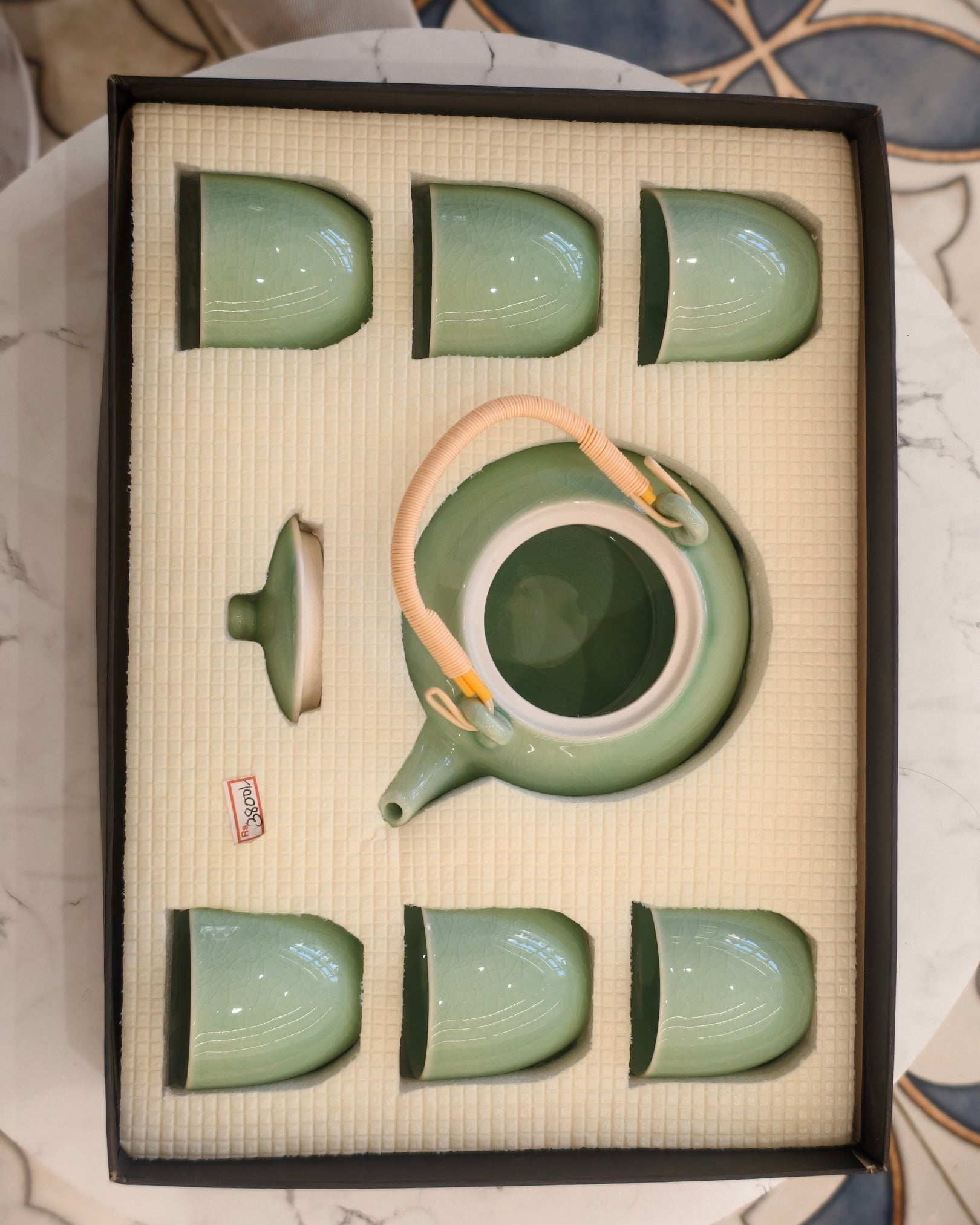 Celadon Green Ceramic Tea Set with Kettle and Cups – Gloss Finish Tea Serving Set