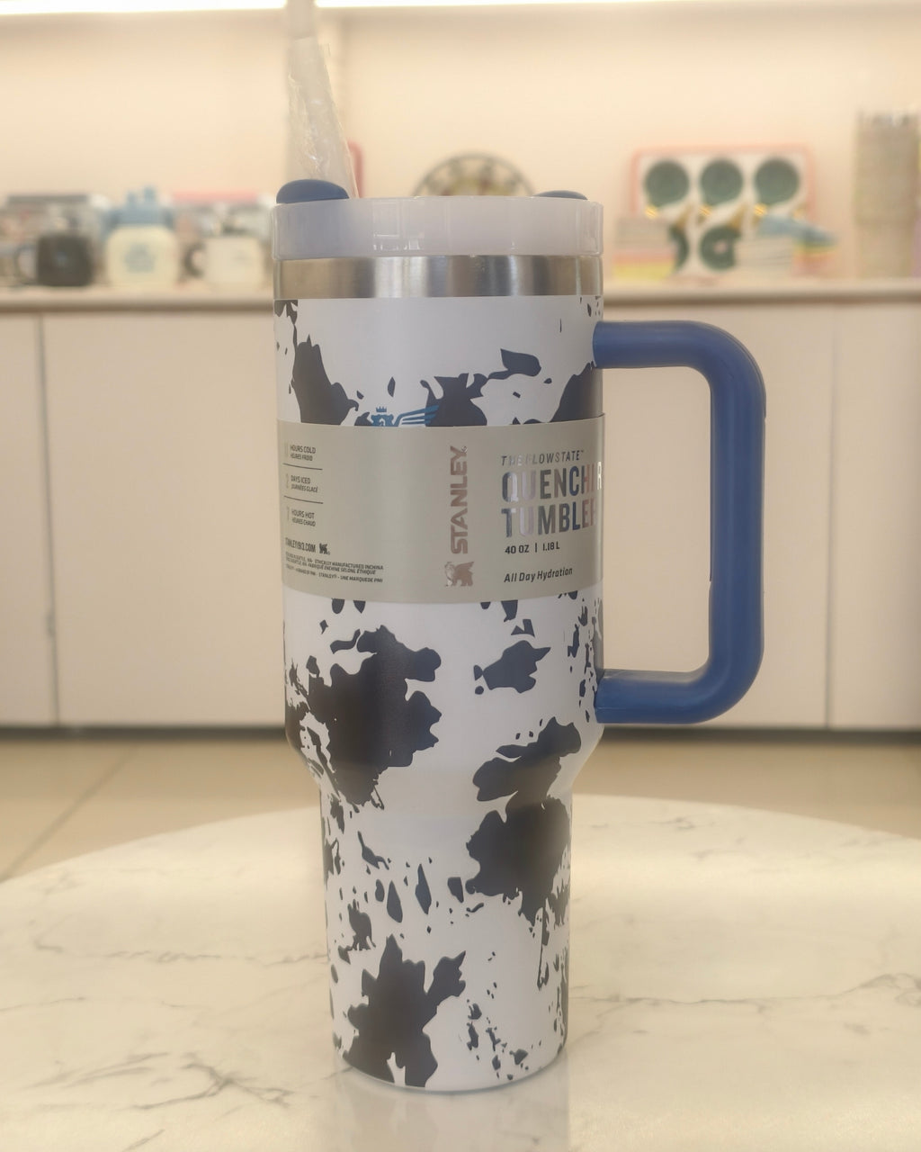 Blue Large Capacity Insulated Travel Tumbler with Handle and Straw – Stainless Steel Drinkware