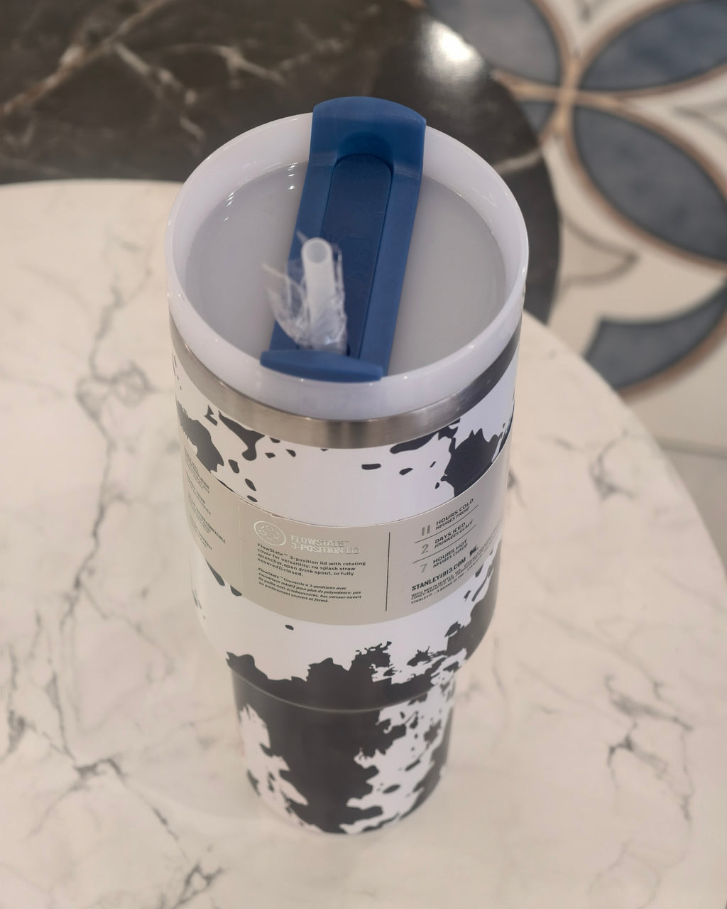 Blue Large Capacity Insulated Travel Tumbler with Handle and Straw – Stainless Steel Drinkware