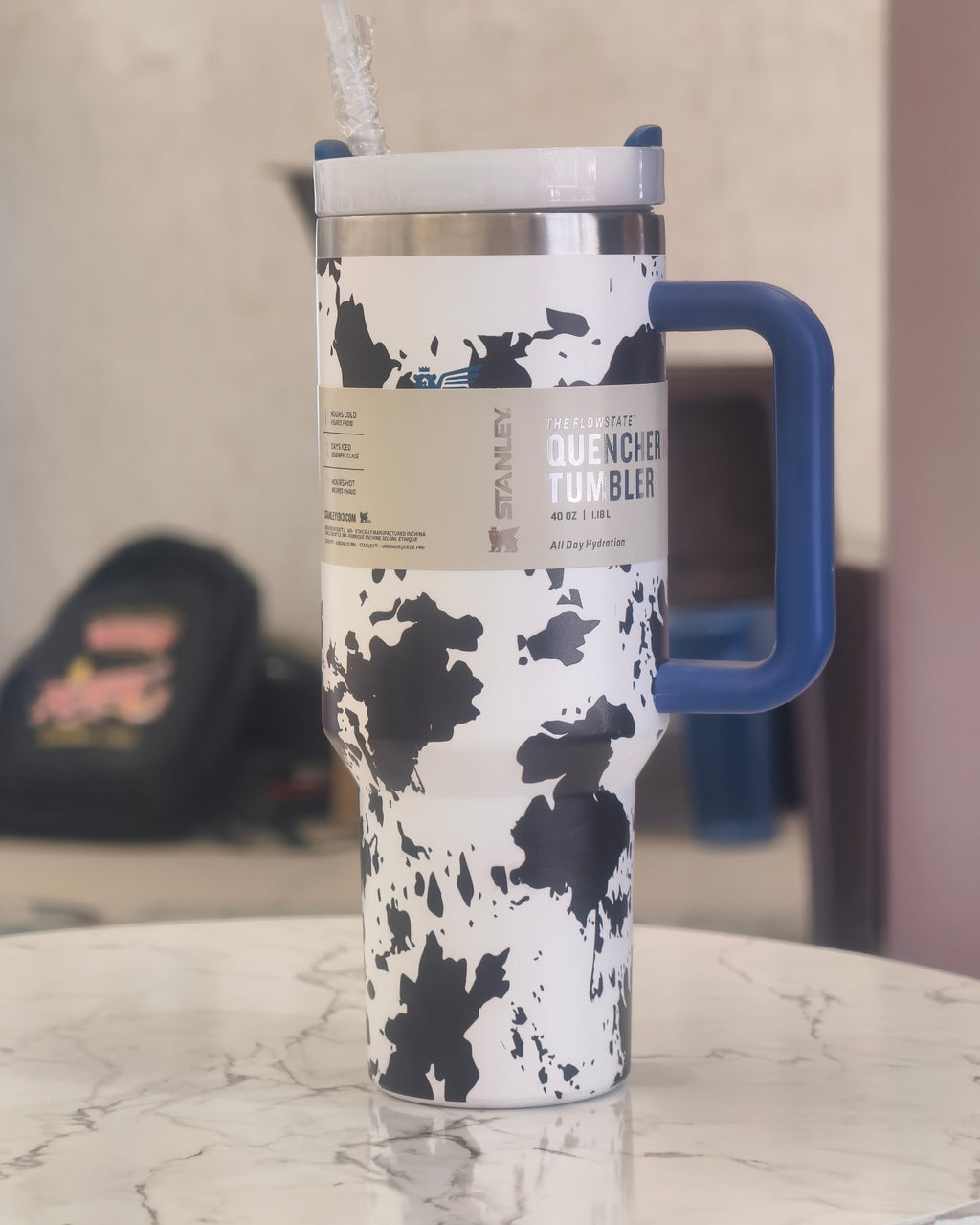 Blue Large Capacity Insulated Travel Tumbler with Handle and Straw – Stainless Steel Drinkware