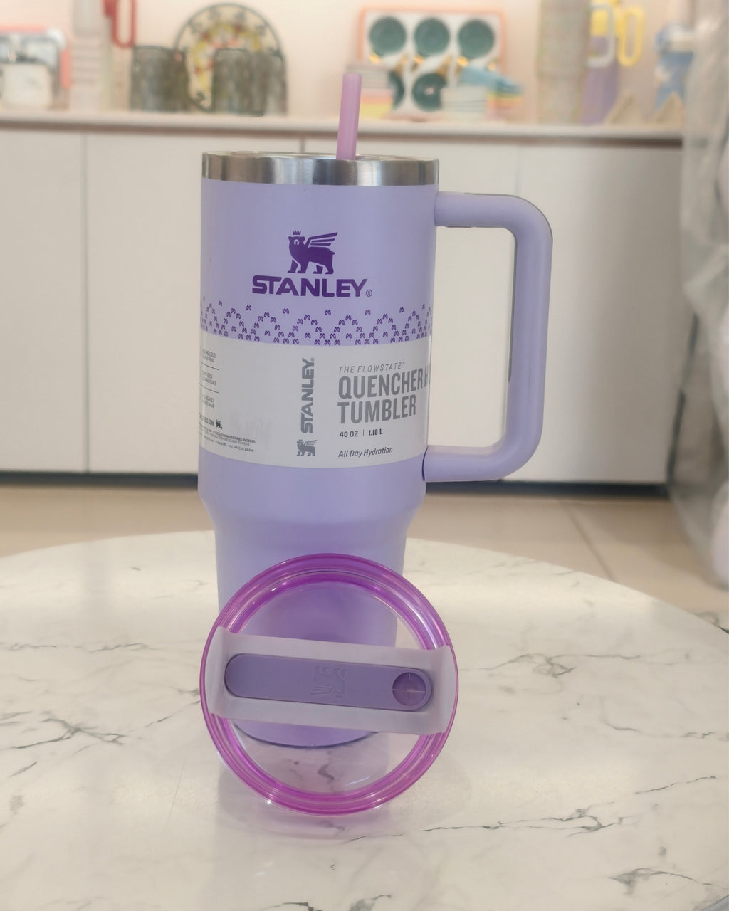 Purple Insulated Stainless Steel Travel Tumbler with Handle and Straw – Large Capacity Quencher Mug
