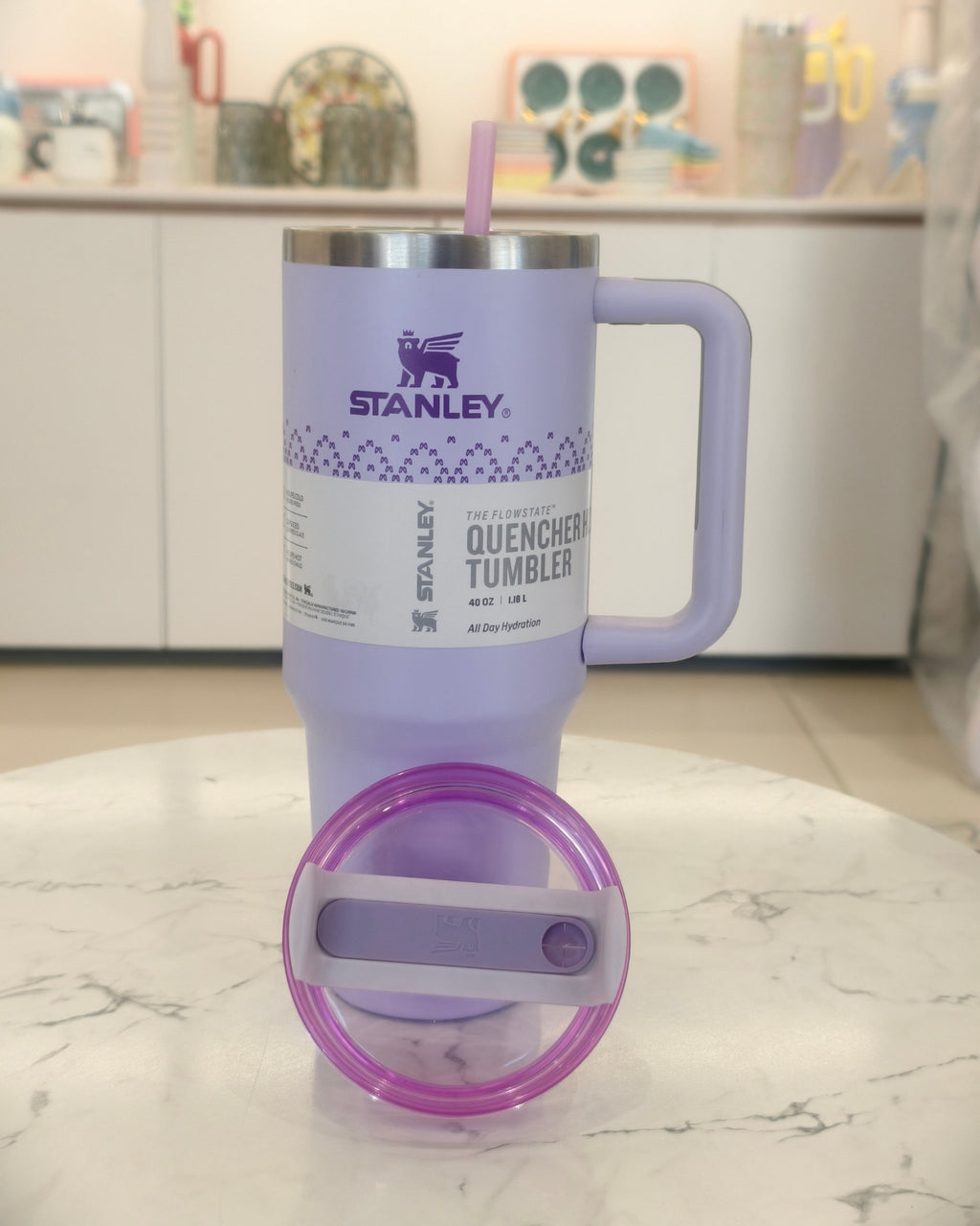 Purple Insulated Stainless Steel Travel Tumbler with Handle and Straw – Large Capacity Quencher Mug