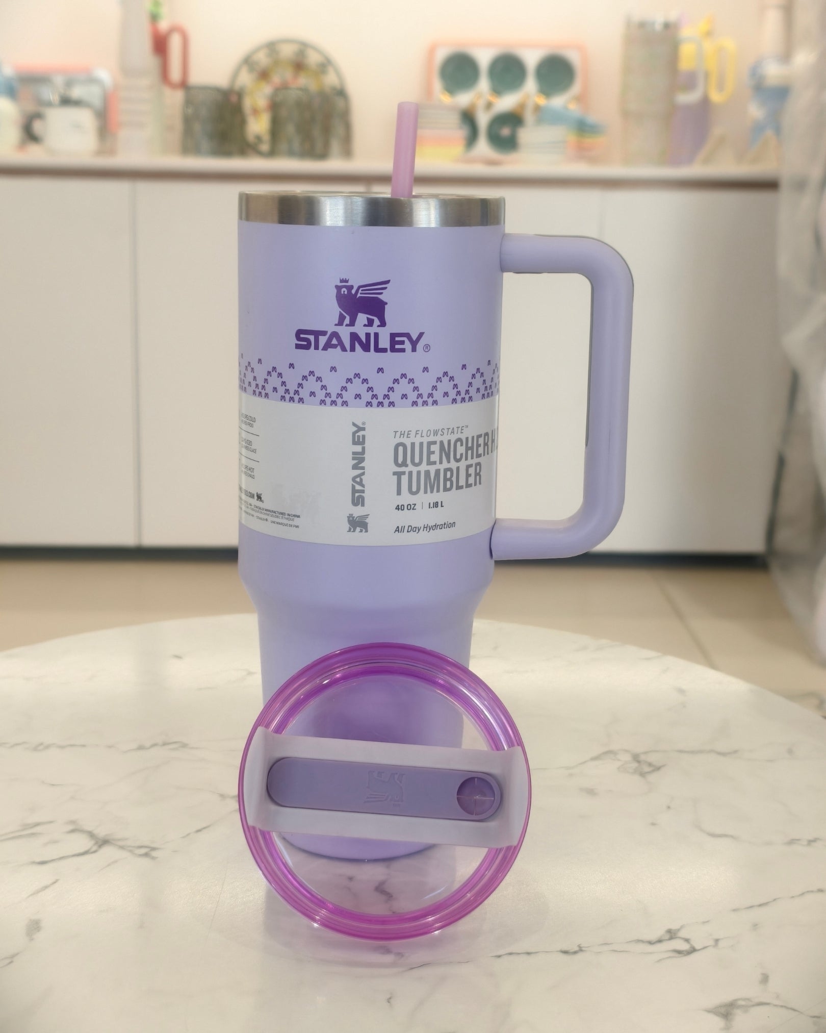 Purple Insulated Stainless Steel Travel Tumbler with Handle and Straw – Large Capacity Quencher Mug