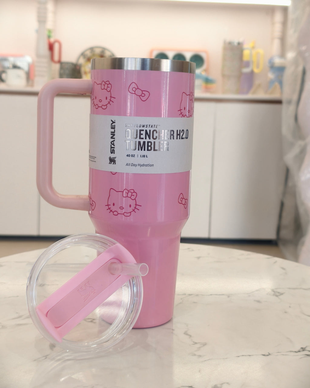 Pink Insulated Travel Tumbler with Handle and Straw – Large Capacity Stainless Steel Quencher Mug