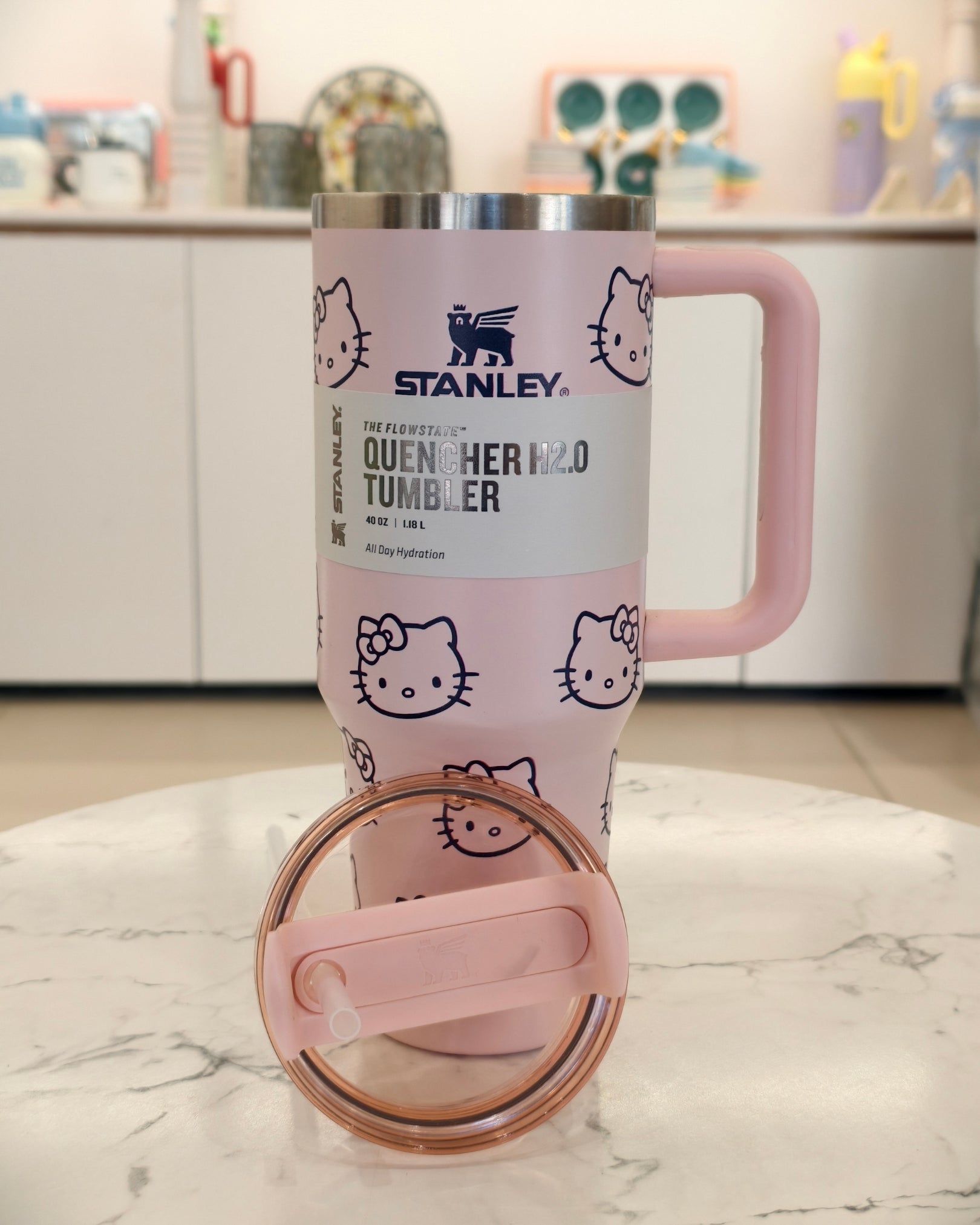 Pink Printed Insulated Handle Tumbler with Straw – Quencher H2.0 Style Stainless Steel Travel Mug