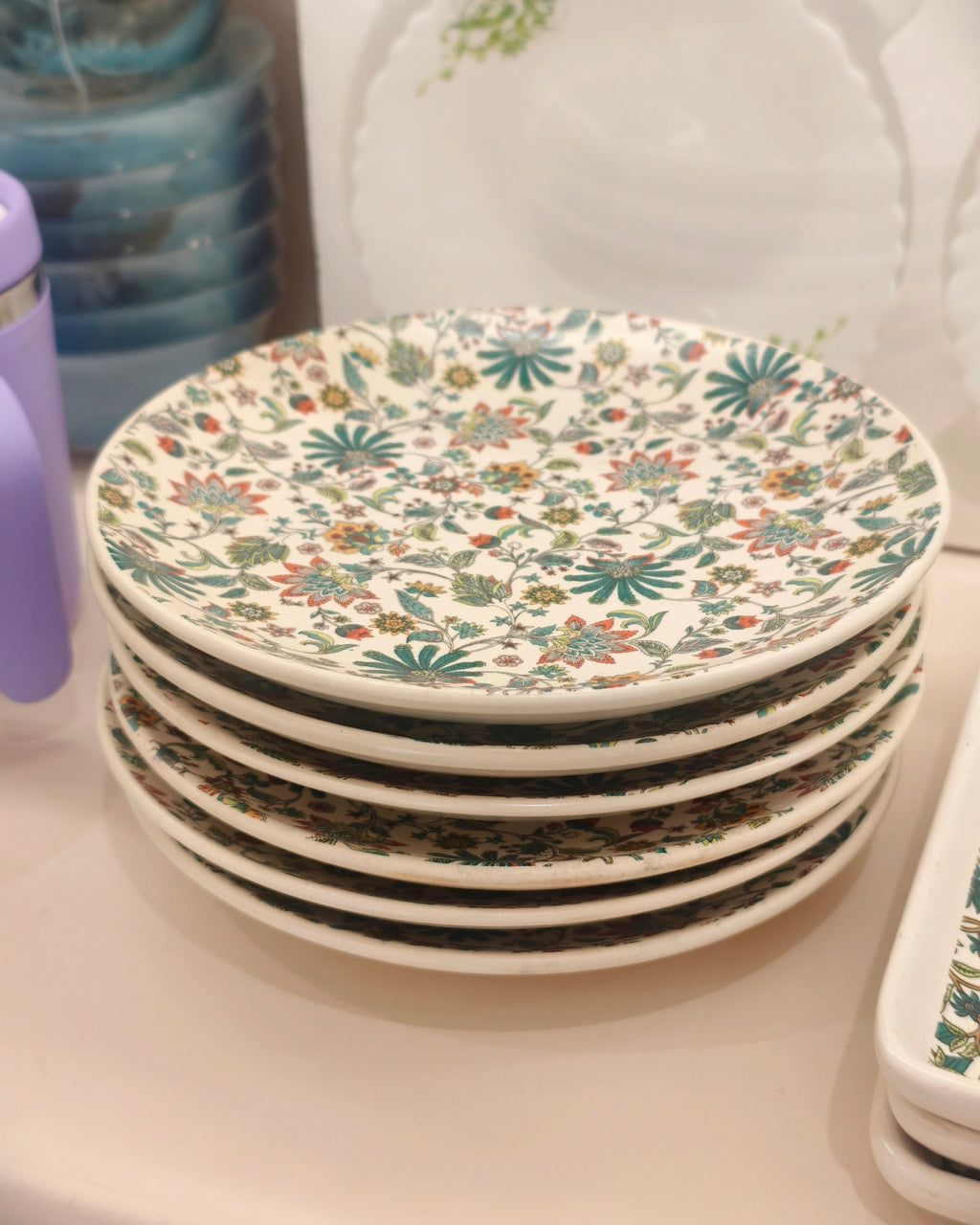 Floral Printed Ceramic Dinner Plates – Multicolor Botanical Design Tableware