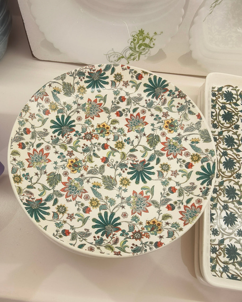 Floral Printed Ceramic Dinner Plates – Multicolor Botanical Design Tableware