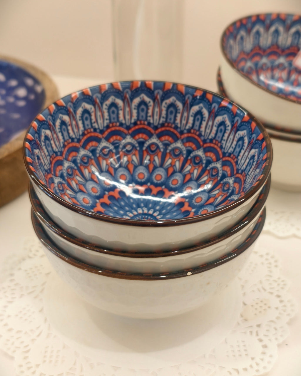 Hand-Painted Ceramic Snack Bowl – Blue Mandala Pattern Serving Bowl