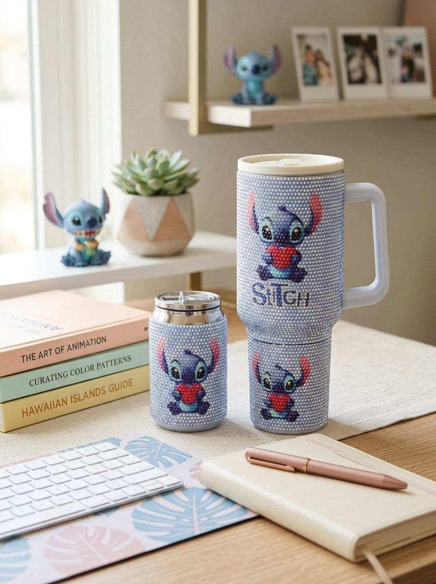 Stitch Rhinestone Crystal Insulated Tumbler with Handle