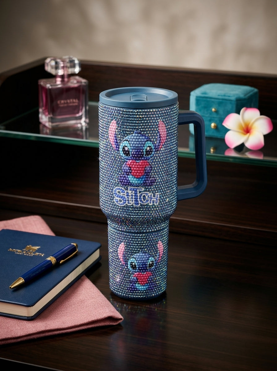 Stitch Rhinestone Crystal Insulated Tumbler with Handle
