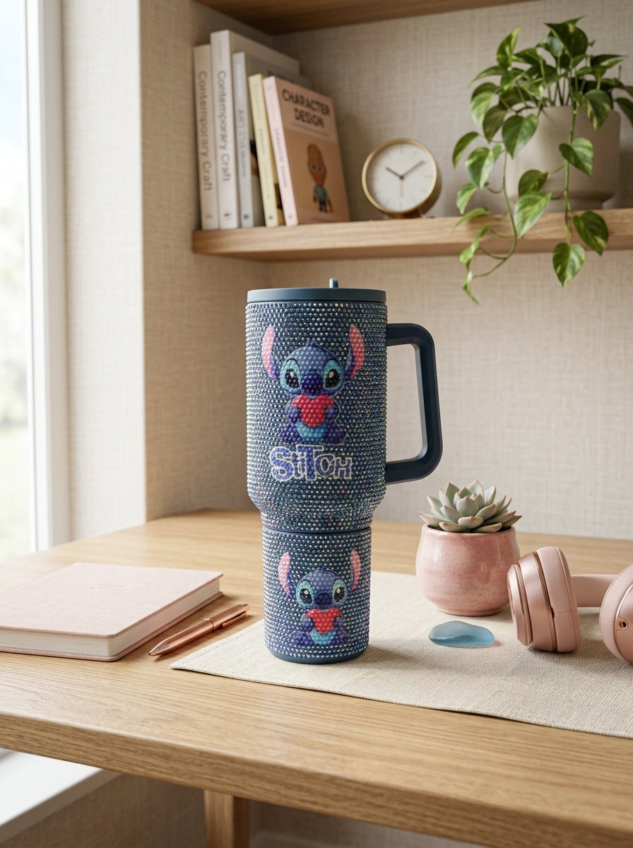 Stitch Rhinestone Crystal Insulated Tumbler with Handle