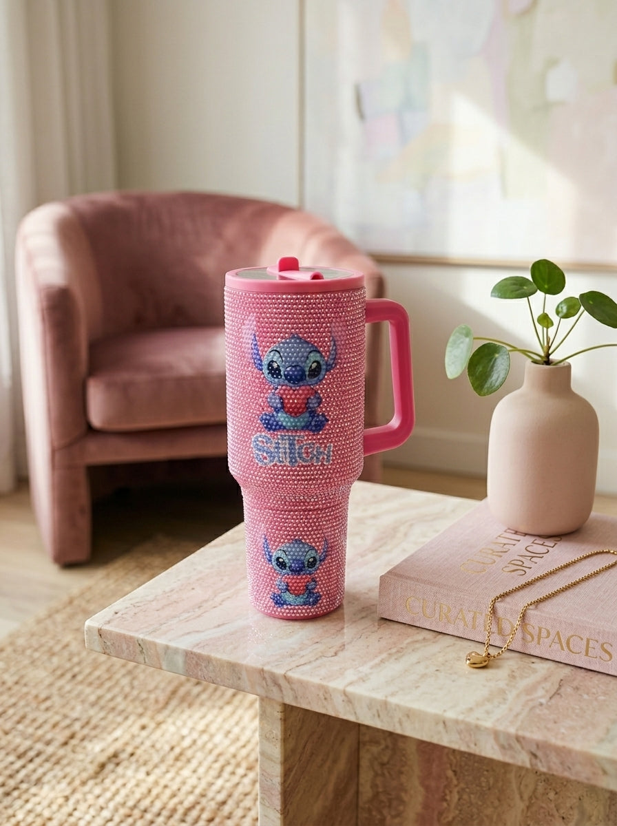 Stitch Rhinestone Crystal Insulated Tumbler with Handle