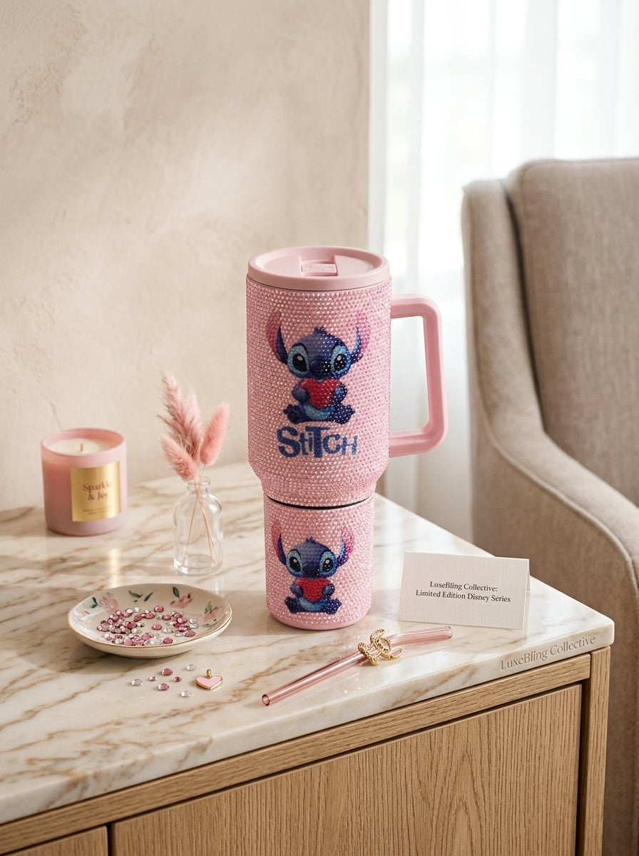 Stitch Rhinestone Crystal Insulated Tumbler with Handle