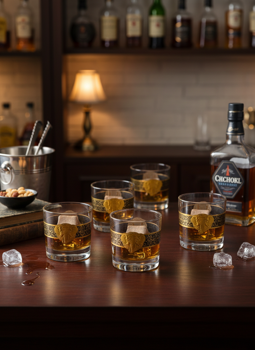 Luxury Ribbed Crystal Whisky Glass Set of 4 with Gold Rim – 400 ml Premium Tumblers