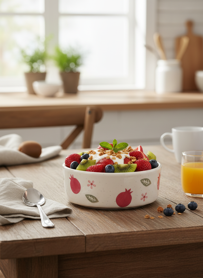 Cute Printed Ceramic Salad Serving Bowl – Microwave & Dishwasher Safe Snack Bowl (Pack of 1)