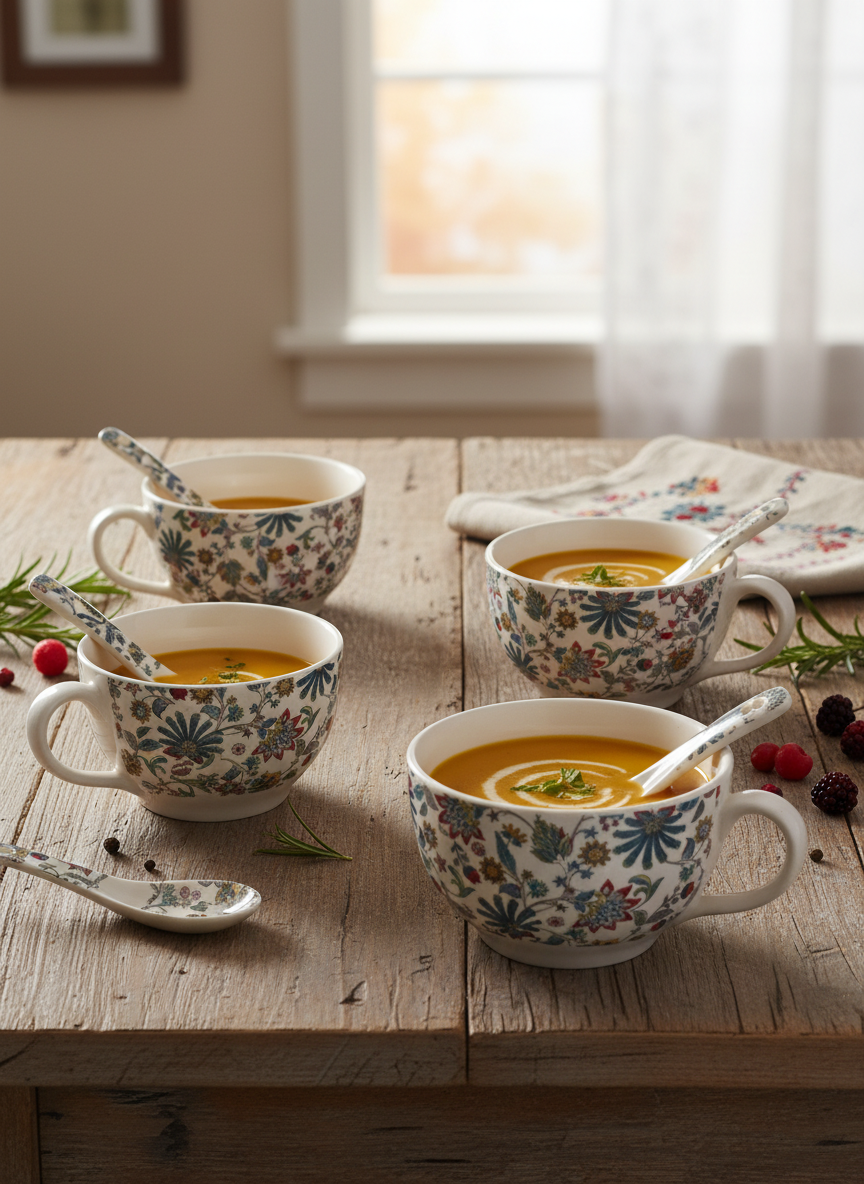 Floral Flower Garden Soup & Snack Bowl Set – Decorative Dining Bowls Collection
