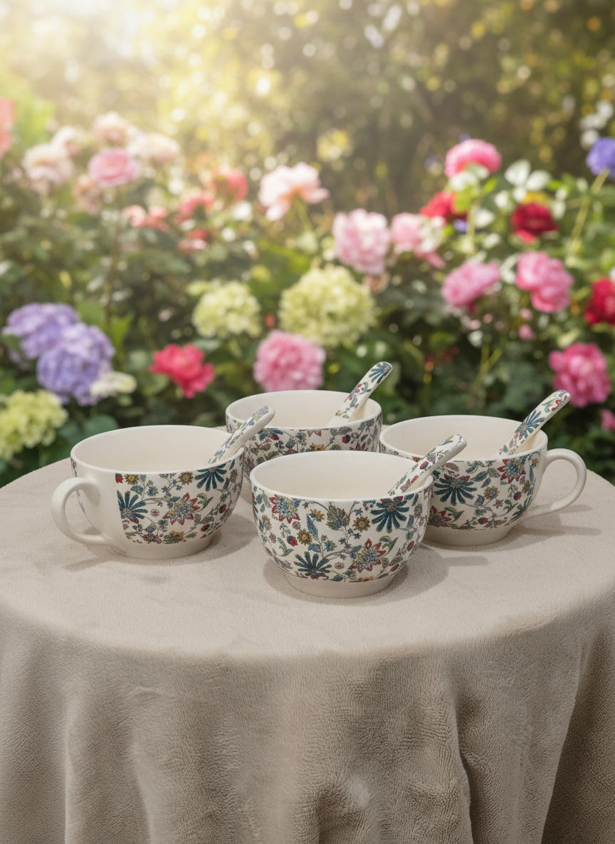 Floral Flower Garden Soup & Snack Bowl Set – Decorative Dining Bowls Collection