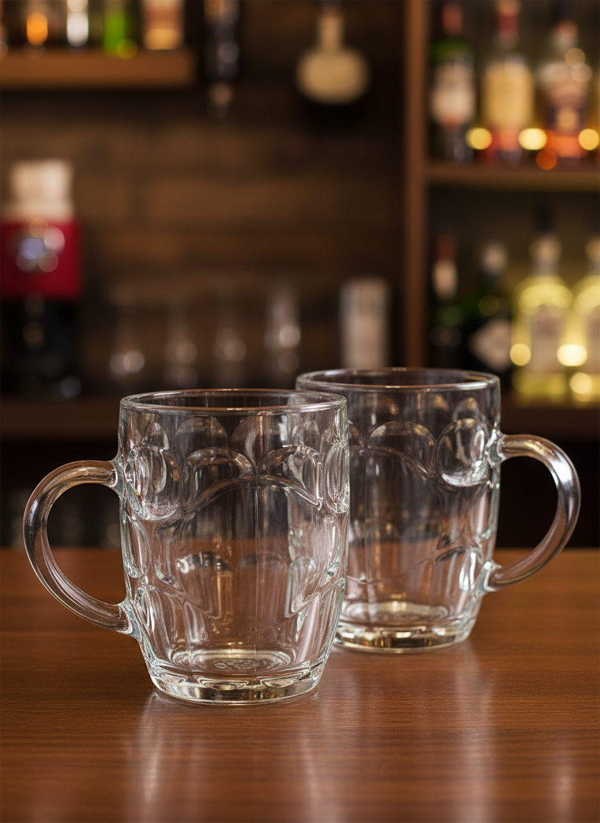 Britannia Beer Glass Mug Set of 2 – 570 ml Thick Clear Glass with Handle