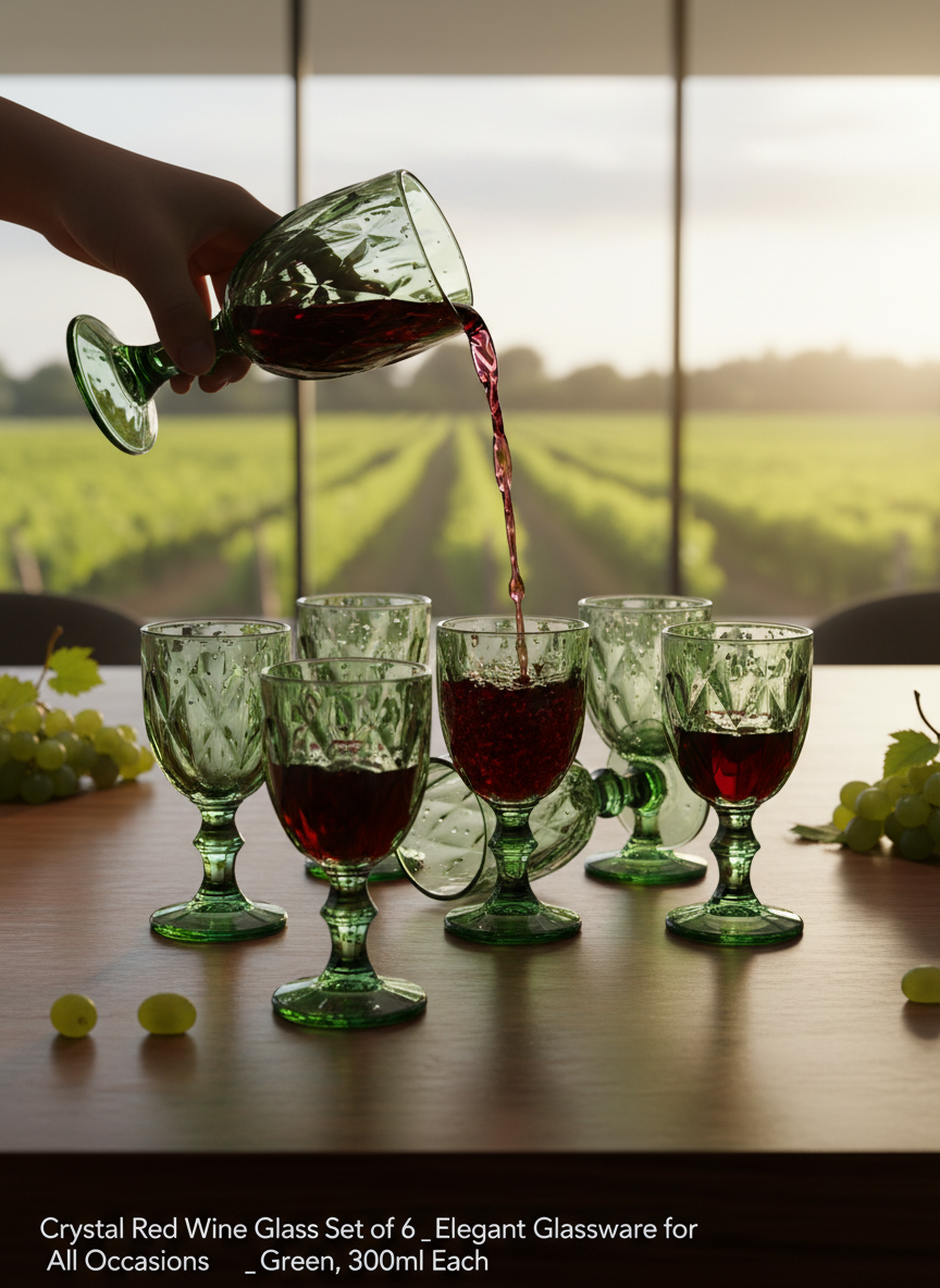 Green Crystal Red Wine Glasses – 300ml (Set of 6)
