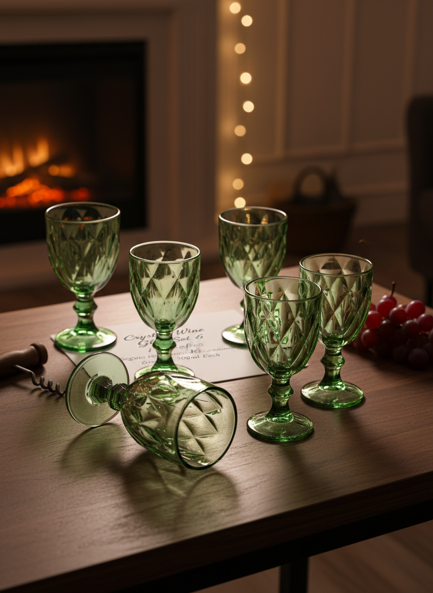 Green Crystal Red Wine Glasses – 300ml (Set of 6)