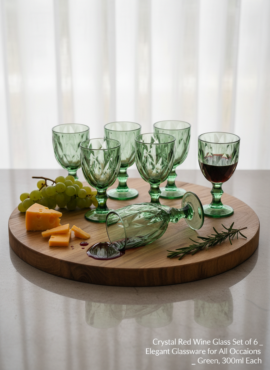 Green Crystal Red Wine Glasses – 300ml (Set of 6)