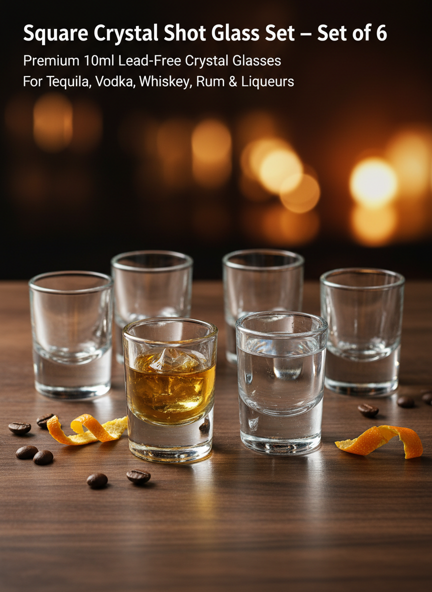 Square Crystal Shot Glass Set – Lead-Free 10ml (Set of 6)