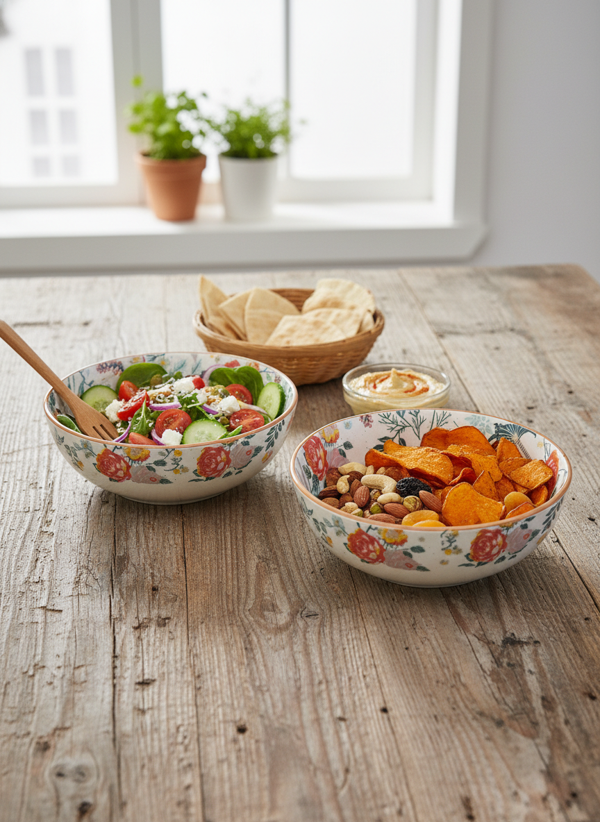 Natural Wooden Multipurpose Salad Bowls (Set of 2)