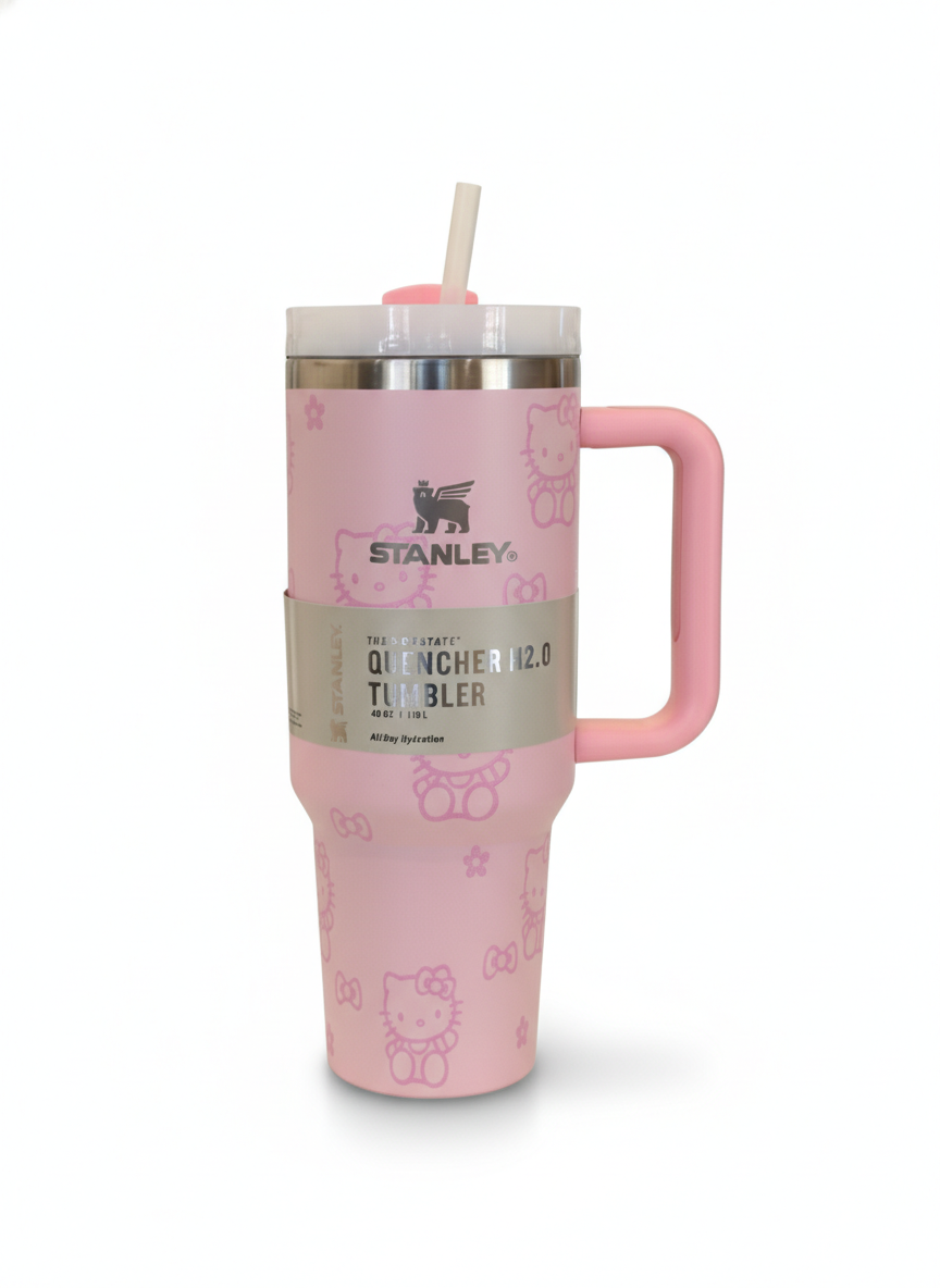 Pink Insulated Handle Tumbler with Straw – Quencher H2.0 Style Stainless Steel Travel Mug