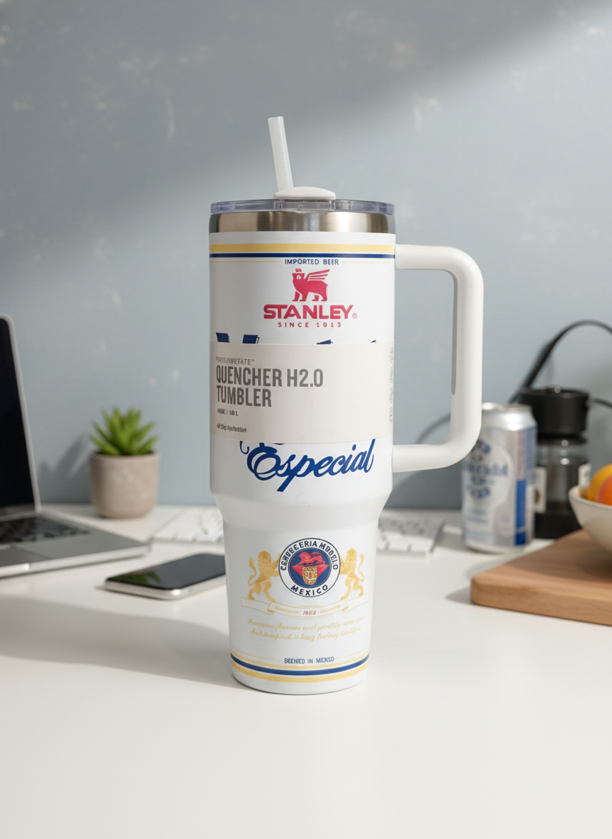 White Insulated Handle Tumbler with Straw – Quencher H2.0 Style Stainless Steel Travel Mug