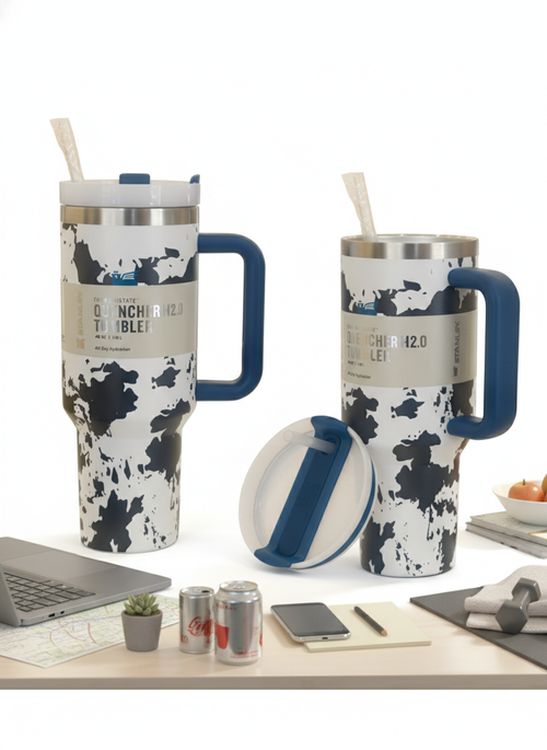 Blue Large Capacity Insulated Travel Tumbler with Handle and Straw – Stainless Steel Drinkware