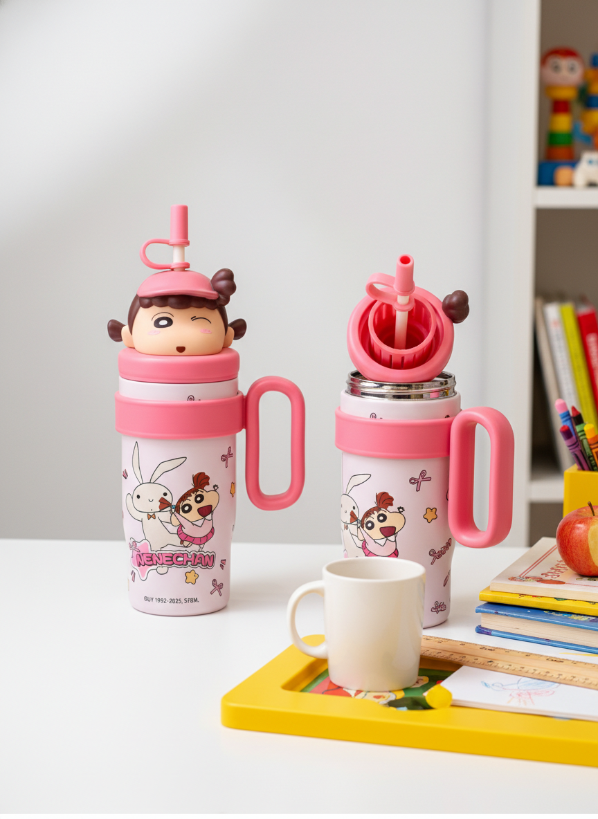 Kids Character Himawari Sipper Tumbler with Straw and Handle – Insulated Drinkware Mug