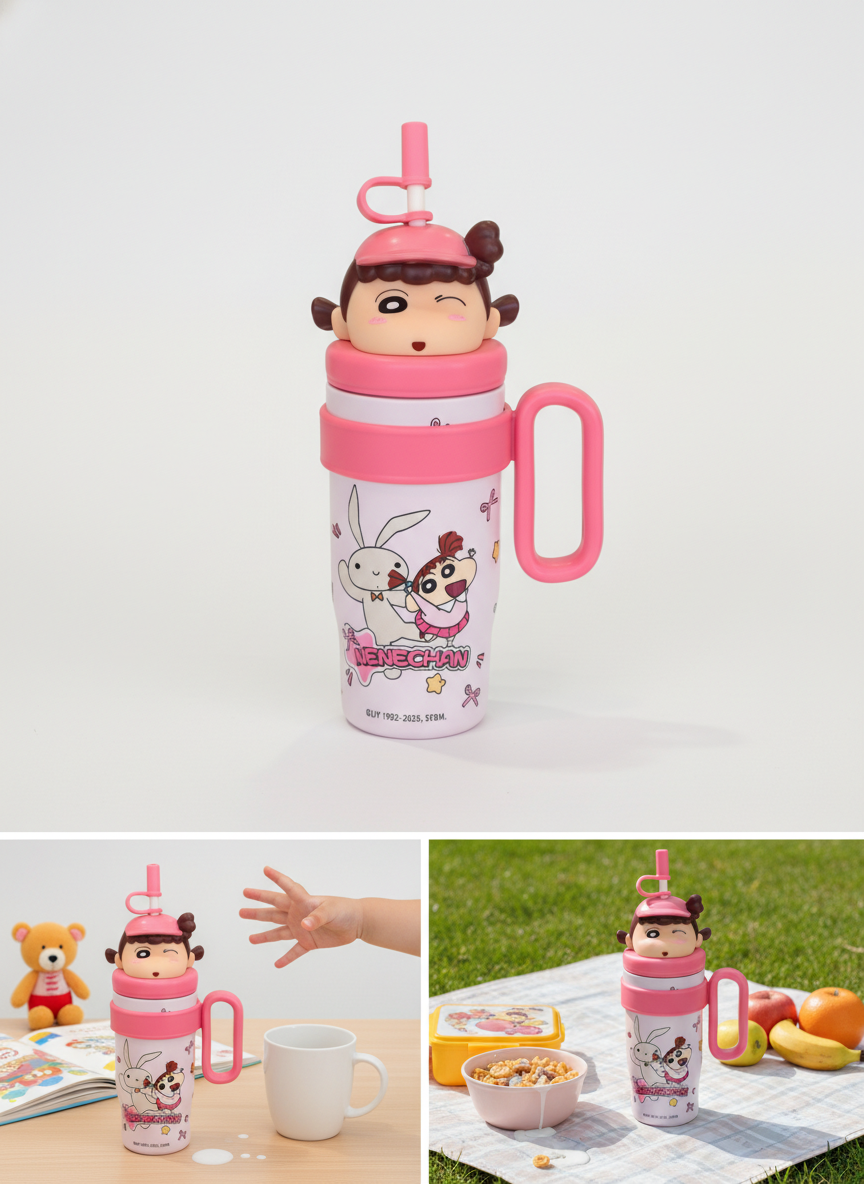Kids Character Himawari Sipper Tumbler with Straw and Handle – Insulated Drinkware Mug