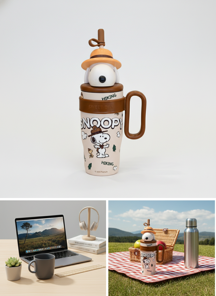 Kids Character SNOOPY Sipper Tumbler with Straw and Handle – Insulated Drinkware Mug