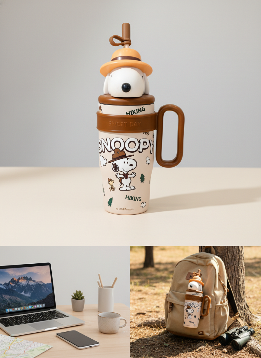 Kids Character SNOOPY Sipper Tumbler with Straw and Handle – Insulated Drinkware Mug