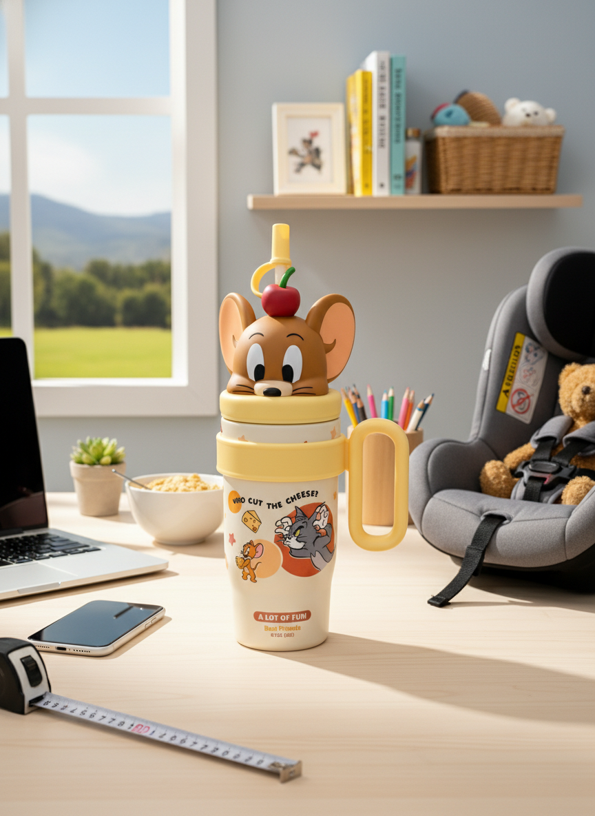Kids Character JERRY Sipper Tumbler with Straw and Handle – Insulated Drinkware Mug