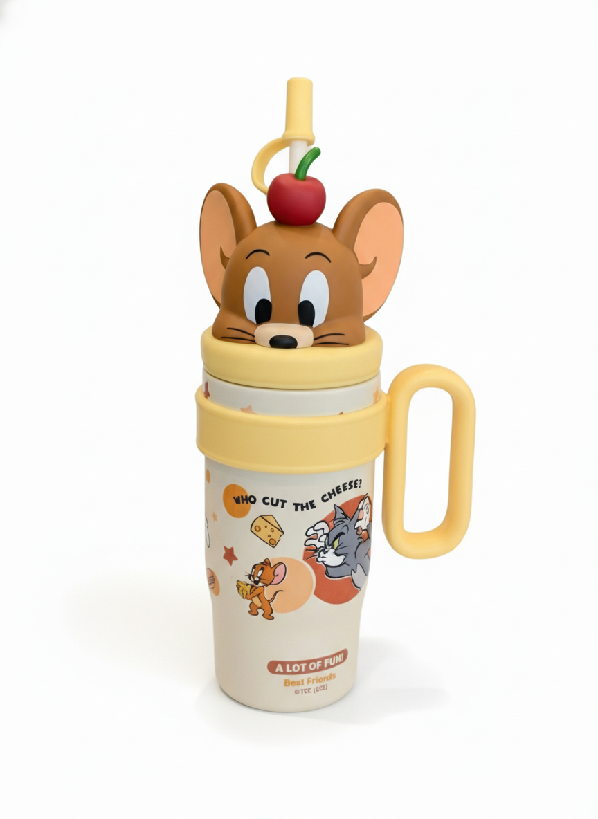 Kids Character JERRY Sipper Tumbler with Straw and Handle – Insulated Drinkware Mug