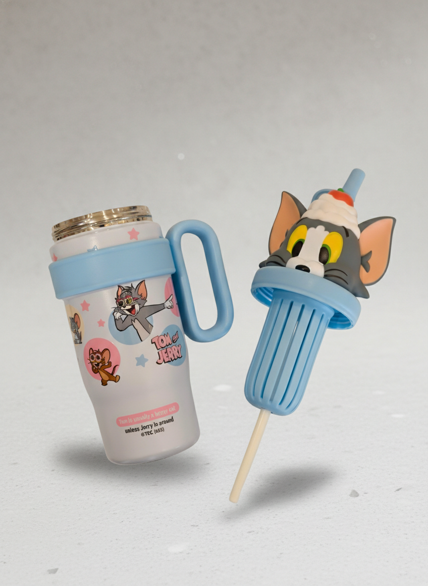 Kids Character TOM Sipper Tumbler with Straw and Handle – Insulated Drinkware Mug