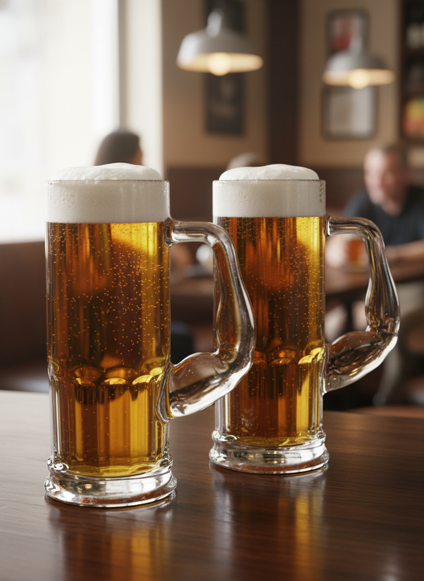 Muscle Handle Beer Glass Mugs Set of 2 – 600 ml Jumbo Tall Beer Mugs for Men