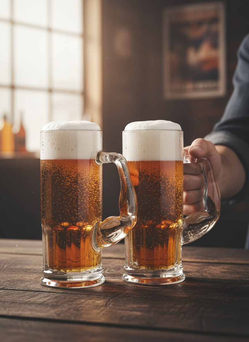 Muscle Handle Beer Glass Mugs Set of 2 – 600 ml Jumbo Tall Beer Mugs for Men