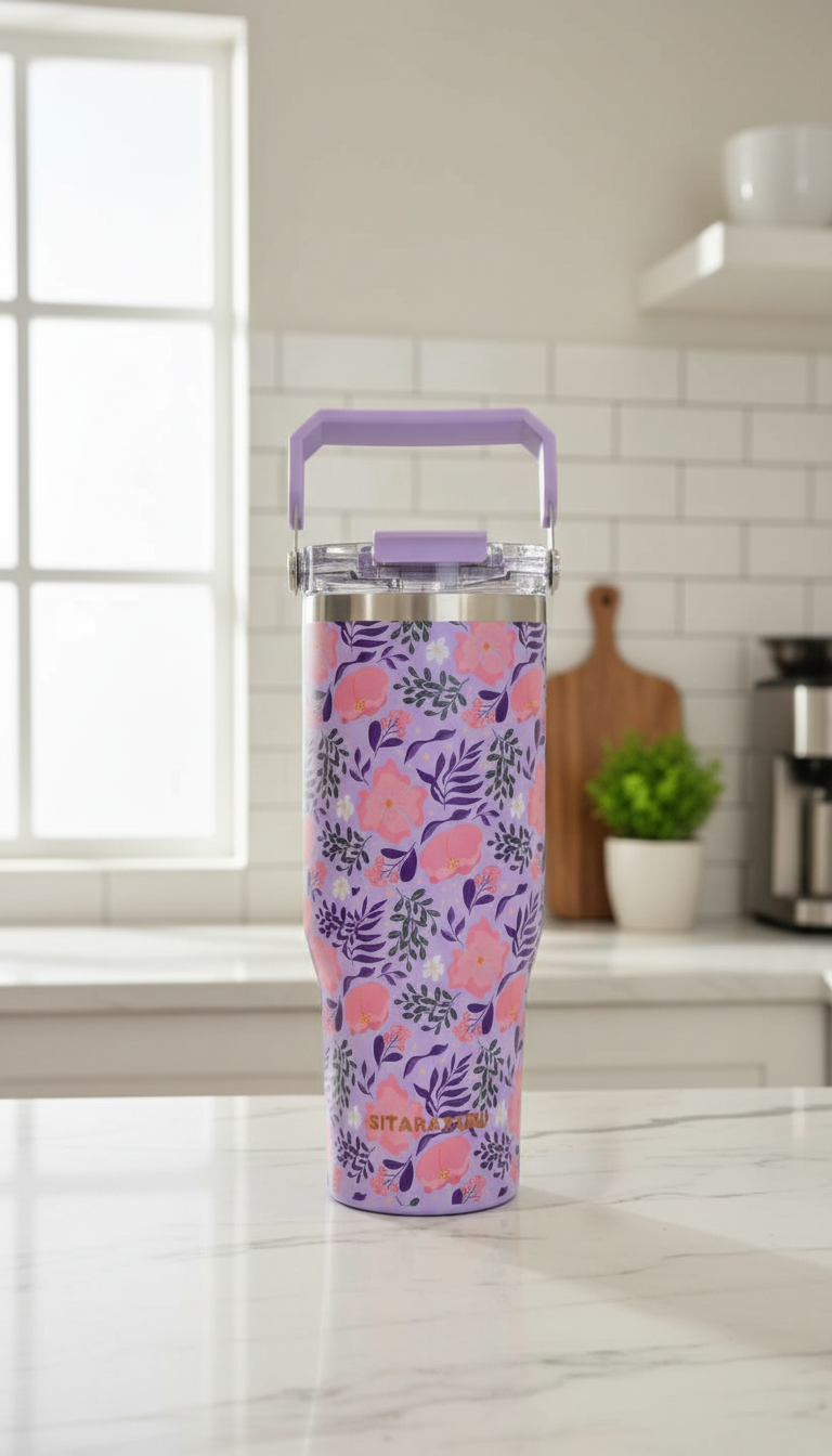 Sitarayuri Floral Vacuum Insulated Bottle with Handle – 900ml