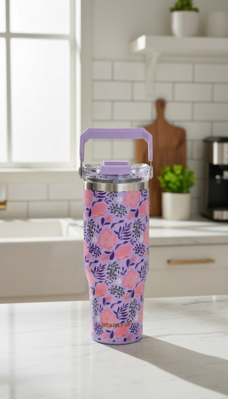 Sitarayuri Floral Vacuum Insulated Bottle with Handle – 900ml