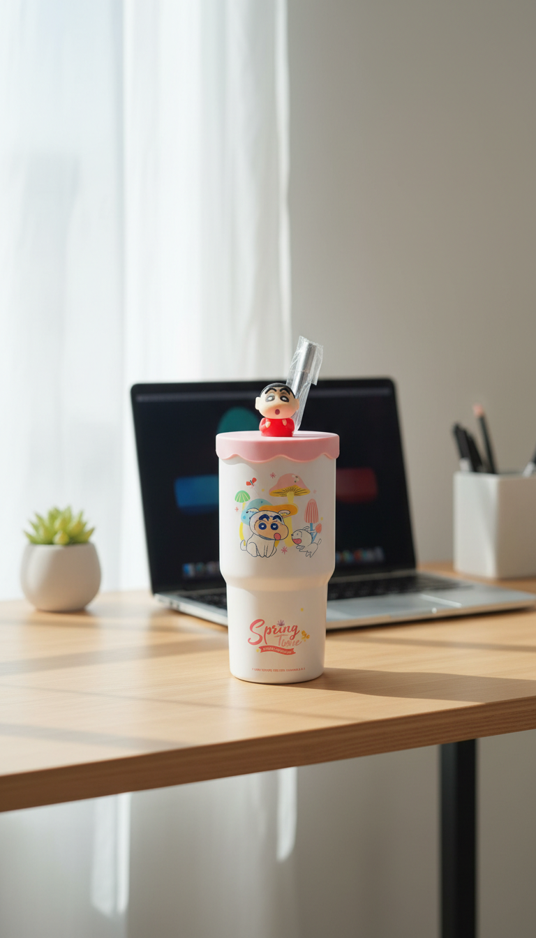 Shinchan Cartoon Vacuum Insulated Sipper Cup with Straw – 580ml