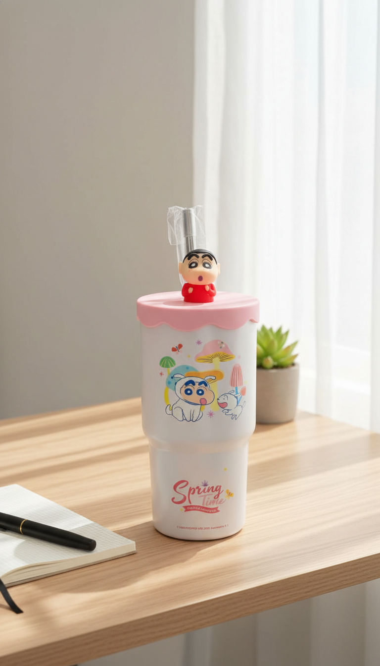 Shinchan Cartoon Vacuum Insulated Sipper Cup with Straw – 580ml