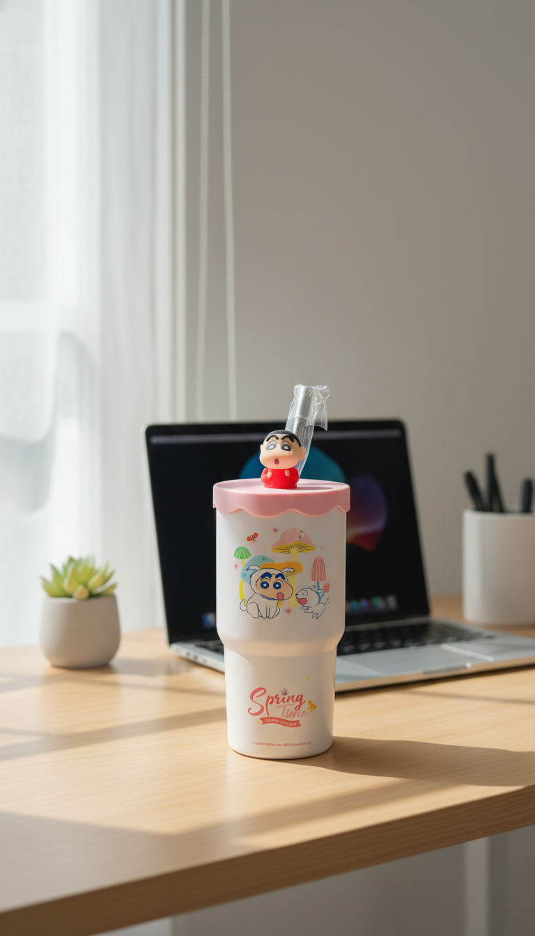 Shinchan Cartoon Vacuum Insulated Sipper Cup with Straw – 580ml