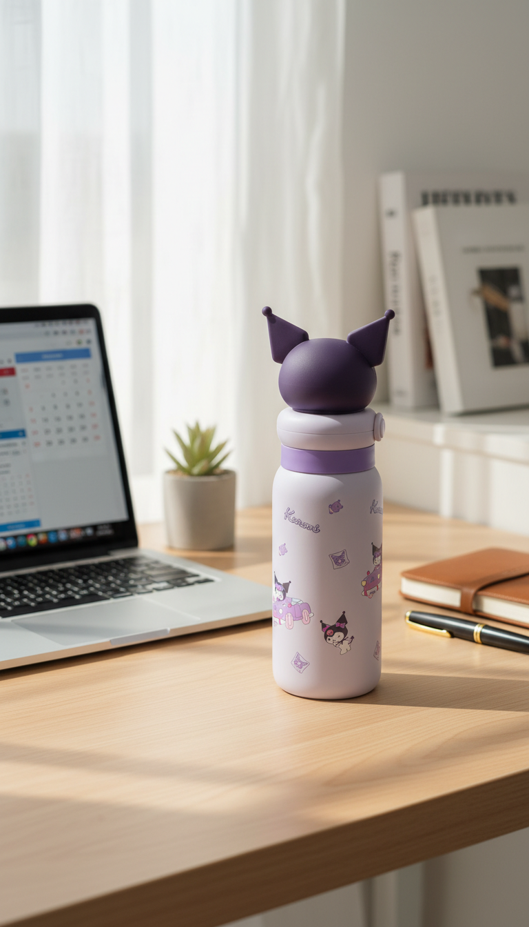 Kuromi Cartoon Vacuum Insulated Sipper Bottle with Character Lid – 400ml