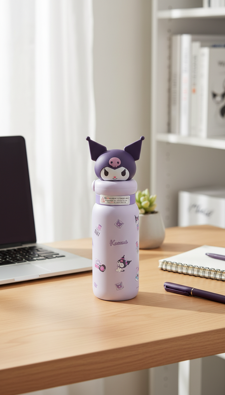 Kuromi Cartoon Vacuum Insulated Sipper Bottle with Character Lid – 400ml