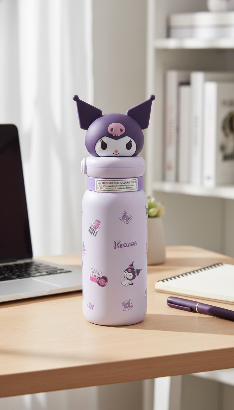 Kuromi Cartoon Vacuum Insulated Sipper Bottle with Character Lid – 400ml