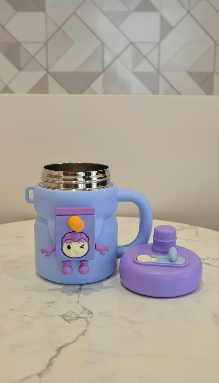 Cartoon Character Kids Sipper Bottle with Handle & Straw Lid – 550ml